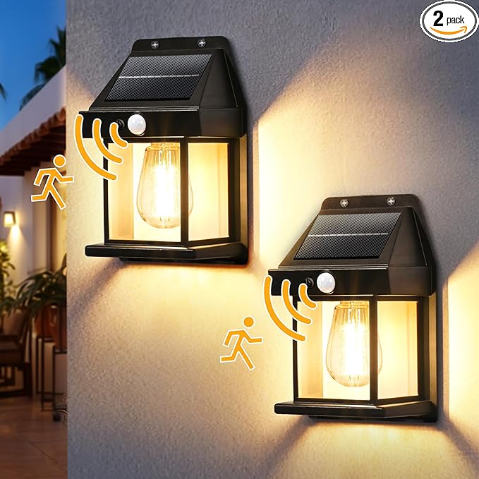GIGALUMI Solar Wall Lights β 2-Pack Motion Sensor Outdoor Lights with 3 Modes
