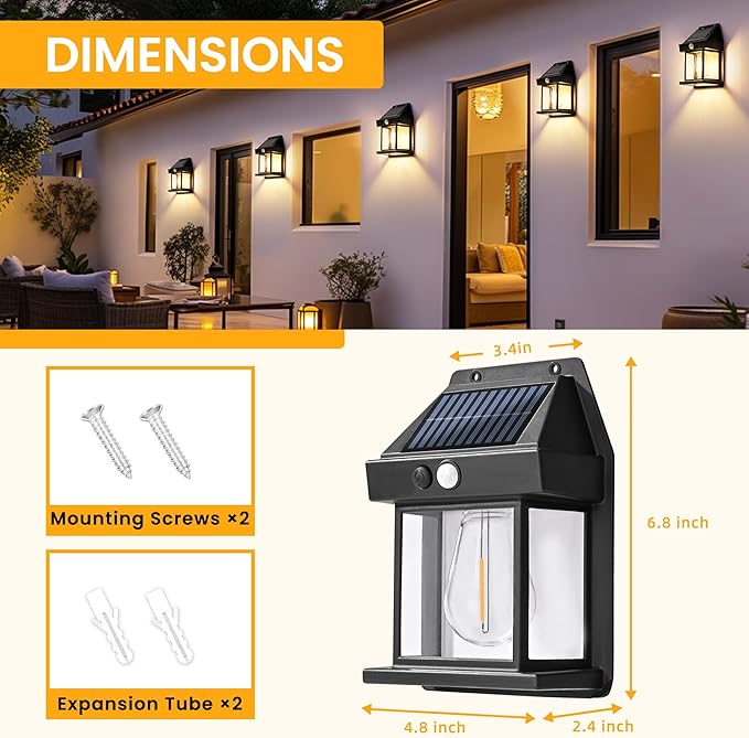 GIGALUMI Solar Wall Lights β 2-Pack Motion Sensor Outdoor Lights with 3 Modes