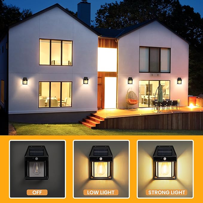GIGALUMI Solar Wall Lights β 2-Pack Motion Sensor Outdoor Lights with 3 Modes
