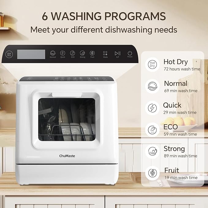 Mini Countertop Dishwasher โ Portable with Built-in Water Tank & 6 Wash Programs