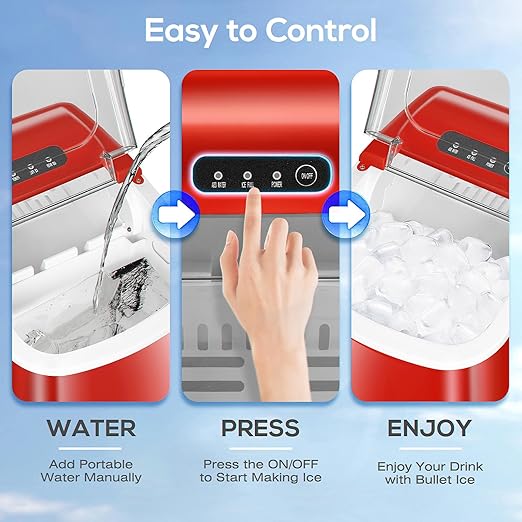 ZAFRO Countertop Ice Maker โ 26.5 lbs/Day, 9 Ice Cubes in 6 Mins, Portable with Self-Cleaning