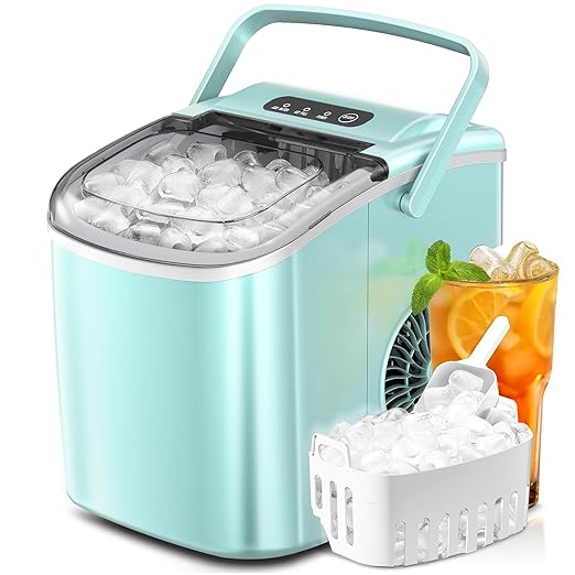 ZAFRO Countertop Ice Maker โ 26.5 lbs/Day, 9 Ice Cubes in 6 Mins, Portable with Self-Cleaning
