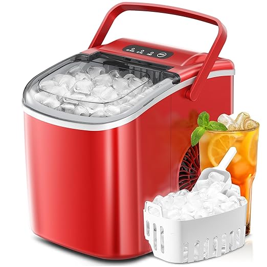 ZAFRO Countertop Ice Maker โ 26.5 lbs/Day, 9 Ice Cubes in 6 Mins, Portable with Self-Cleaning