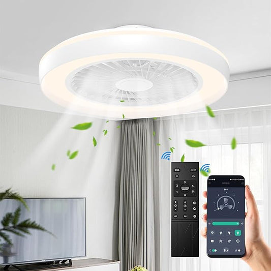 19" Bladeless Ceiling Fan with Light – Modern Flush Mount & Remote Control
