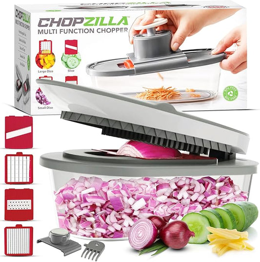 All-in-One Vegetable Chopper & Mandoline Slicer – 4 Blades + Scraper
