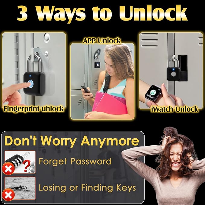 Pothunder Fingerprint Smart Padlock – USB Rechargeable Lock with App Control