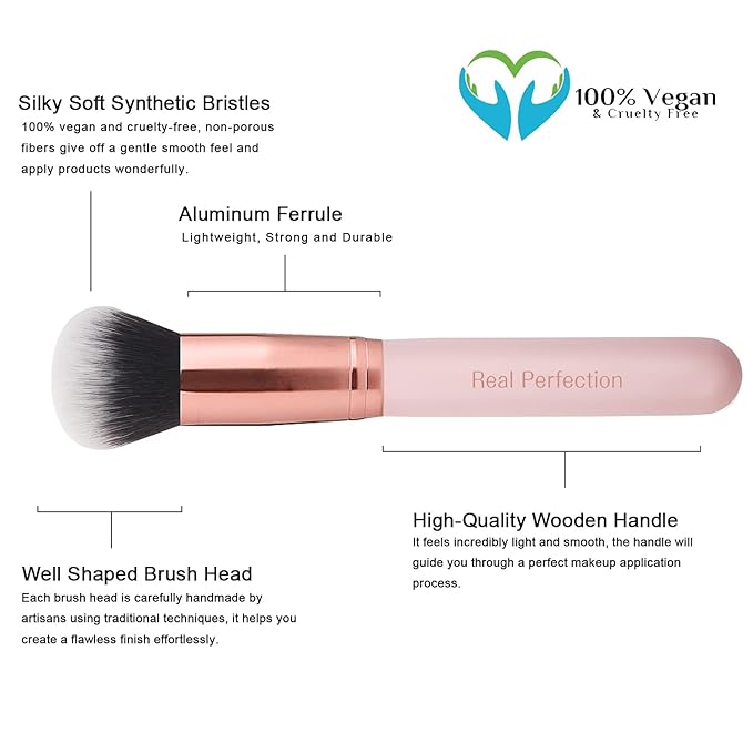 Real Perfection 16-Piece Makeup Brush Set with Eyebrow Razor – Premium Synthetic Brushes (Pink)