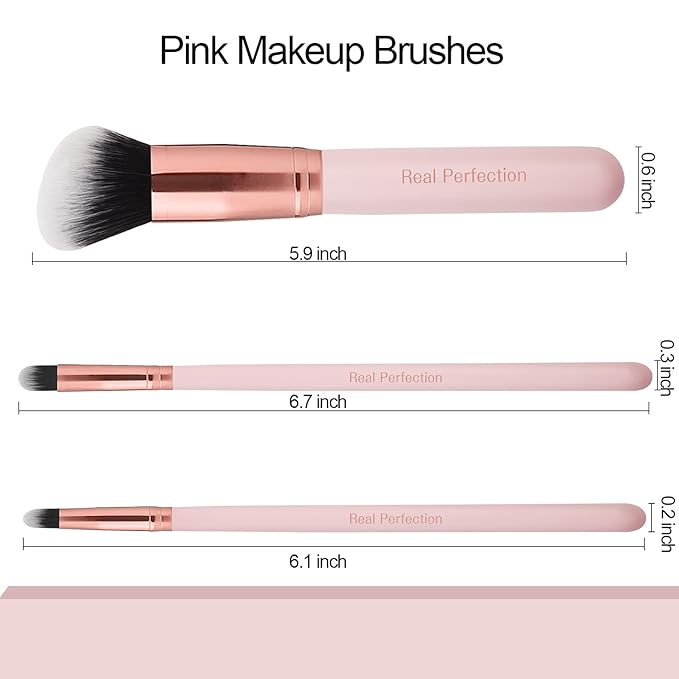 Real Perfection 16-Piece Makeup Brush Set with Eyebrow Razor – Premium Synthetic Brushes (Pink)