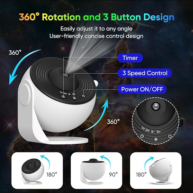 Galaxy Projector for Bedroom – HD Star Projector with 13 Film Discs & 360° Rotation