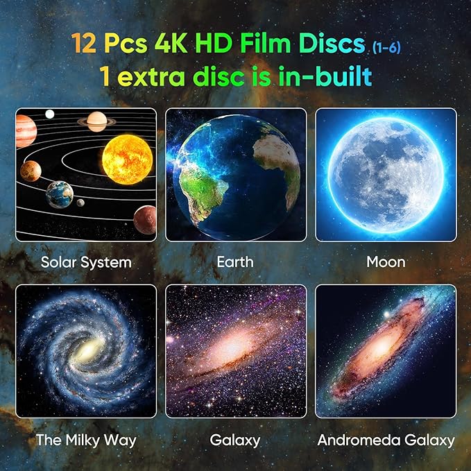 Galaxy Projector for Bedroom – HD Star Projector with 13 Film Discs & 360° Rotation