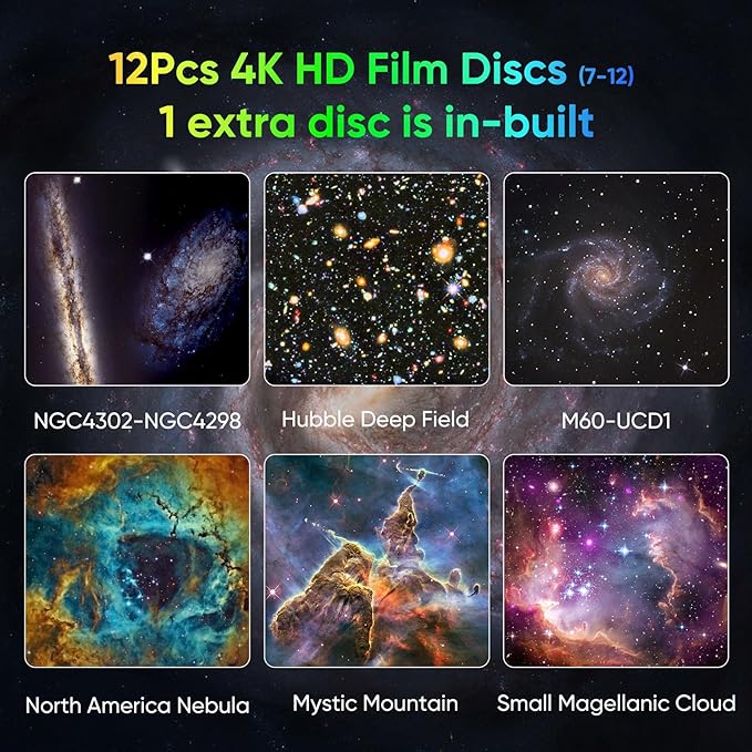 Galaxy Projector for Bedroom – HD Star Projector with 13 Film Discs & 360° Rotation